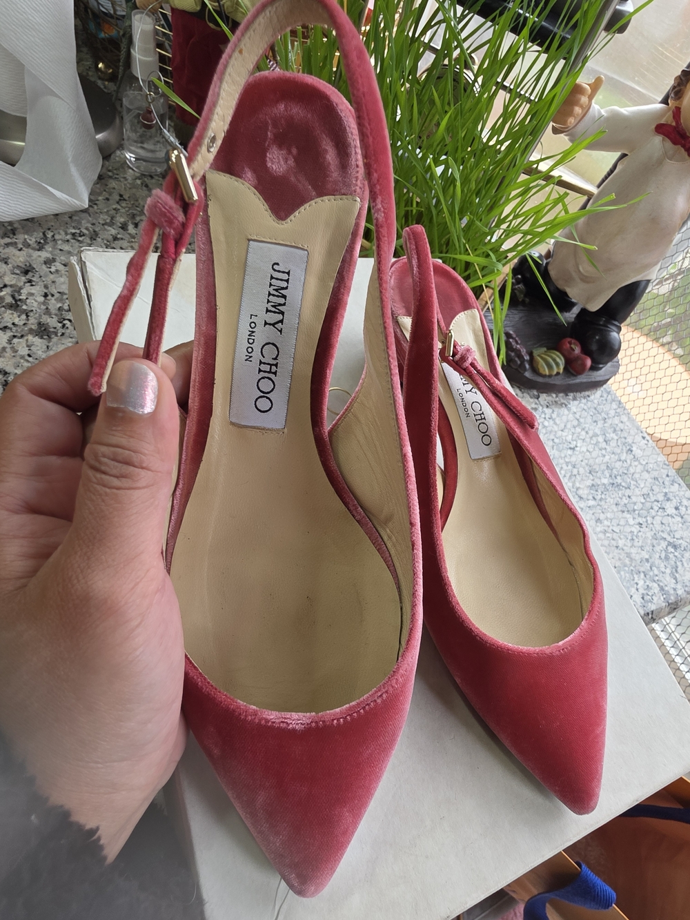 Jimmy Choo Raspberry Velvet Slingback Mules - Picture 3 of 11